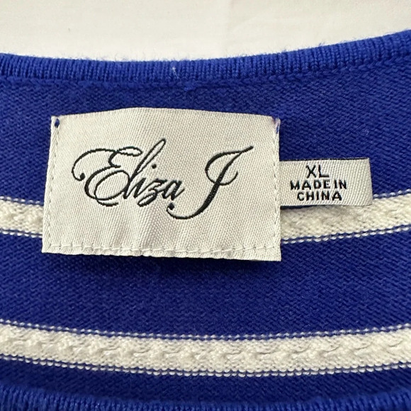 Eliza J Fit And Flare Knit Dress Royal Blue White Striped Size XL Nautical - Picture 3 of 4